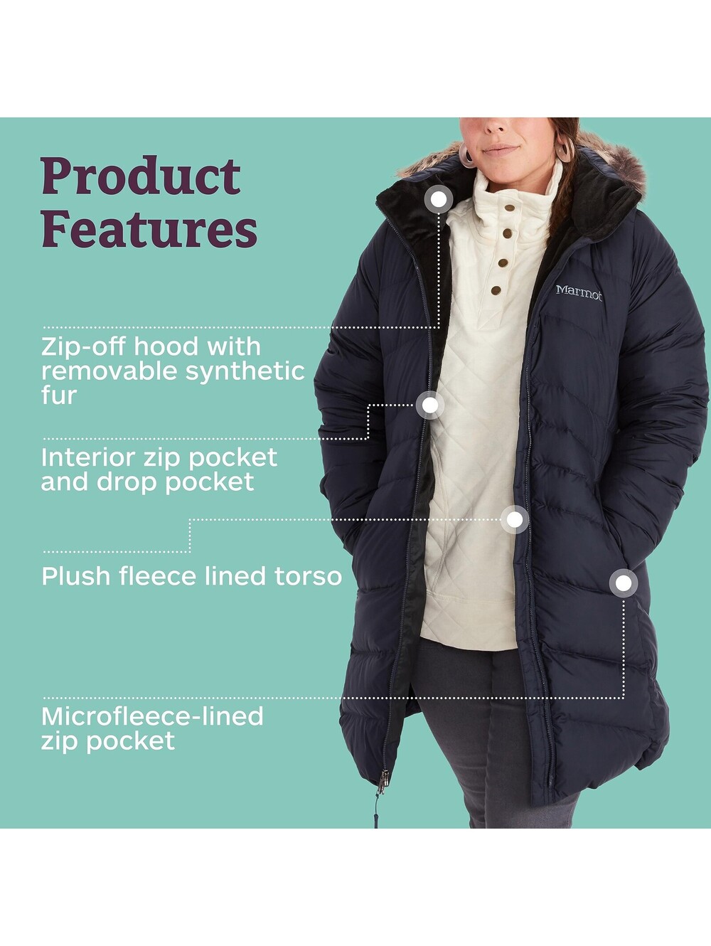 MARMOT Women's Montreal Mid-Thigh Length Down Puffer Jacket, Midnight Navy,Small - Picture 6 of 9